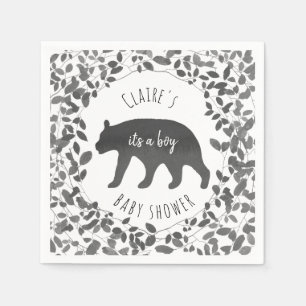 Serviette Jetable Baby shower noir et blanc de CUB d'ours de