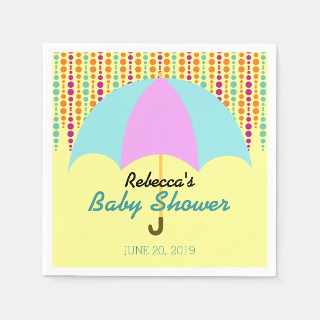 Serviette Jetable Baby shower non sexiste avec parapluie (Devant)