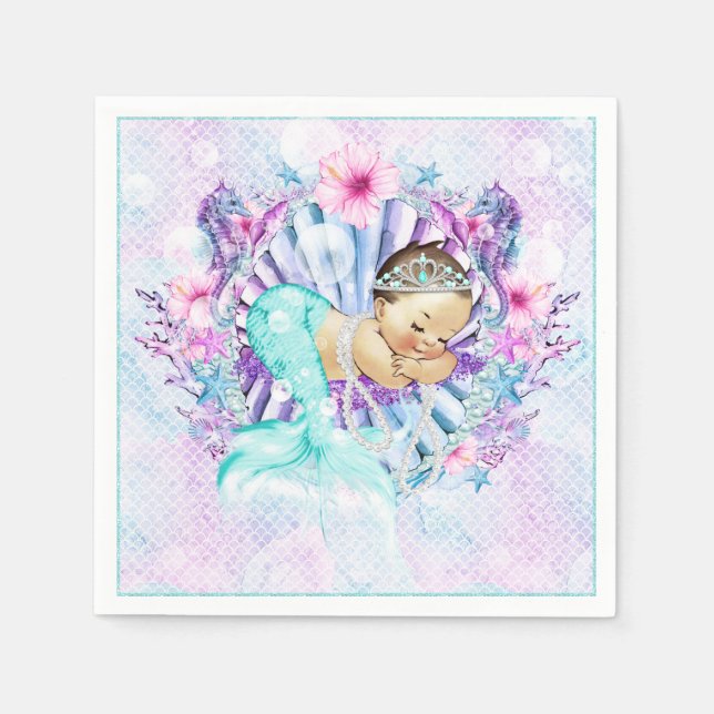 Serviette Jetable Baby shower Pastel Mermaid (Devant)