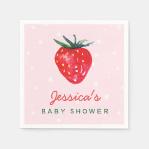 Serviette Jetable Baby shower personnalisé par fraise d'aquarelle