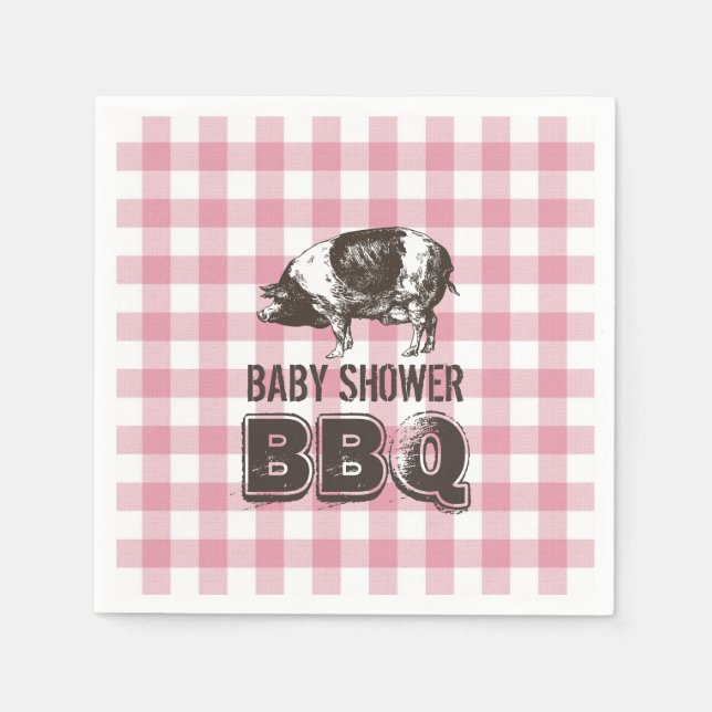 Serviette Jetable Baby shower Porc rôti BBQ Rose En vichy (Devant)