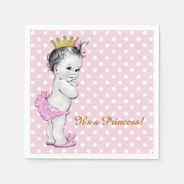 Serviette Jetable Baby shower princesse rose et or (Devant)