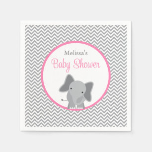 Serviette Jetable Baby shower rose de Chevron d'éléphant mignon