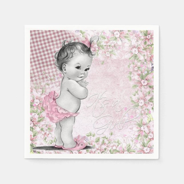 Serviette Jetable Baby shower rose vintage (Devant)