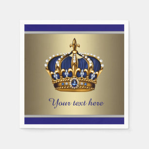 Serviette Jetable Baby shower Royal Blue and Gold Crown