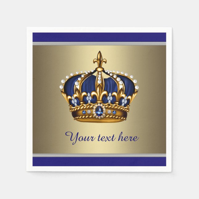 Serviette Jetable Baby shower Royal Blue and Gold Crown (Devant)