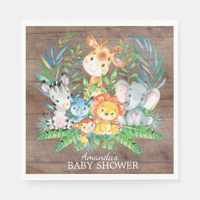 Serviette Jetable Baby shower Safari Jungle Papier (Devant)