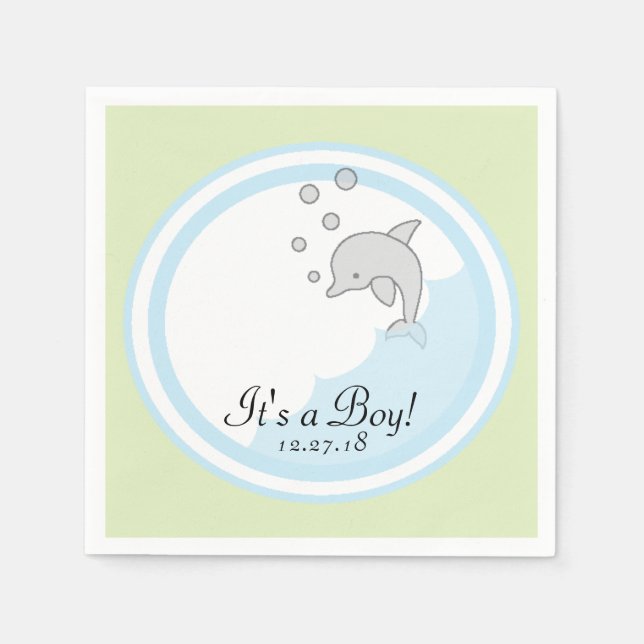 Serviette Jetable Baby shower Standard Cocktail Napkin Dolphin Bl/Gr (Devant)