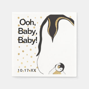 Serviette Jetable Baby shower Standard Napkin "Gold Penguin"