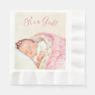 Serviette Jetable Baby shower Vintage rose Filles