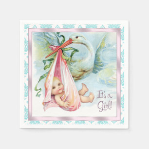 Serviette Jetable Baby shower vintage Stork