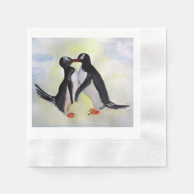 Serviette Jetable Baiser Penguins Cocktail Papier de Cocktail servie (Devant)