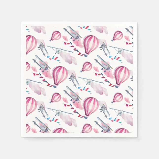 Serviette Jetable Ballons & Biplans (Devant)
