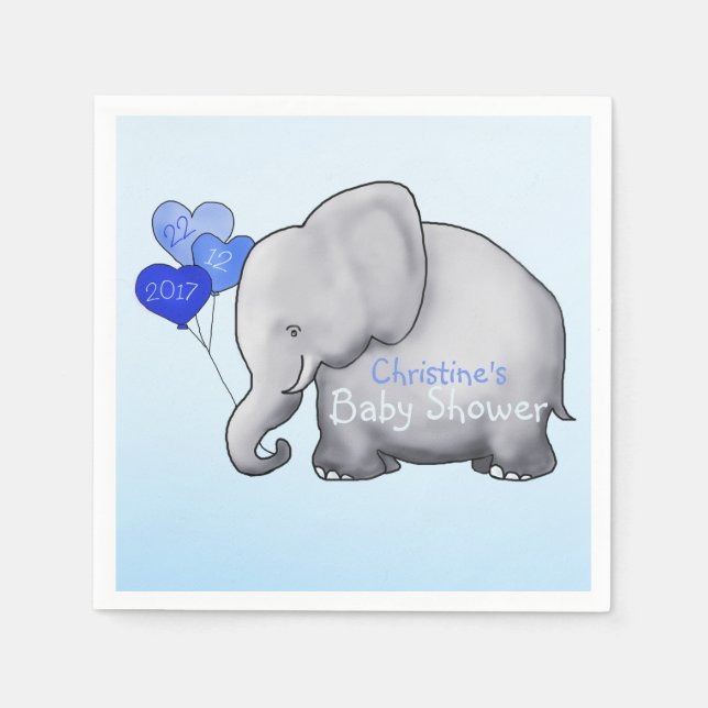 Serviette Jetable Ballons bleus Baby shower éléphant garçon (Devant)