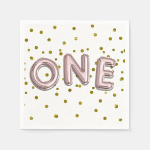 Serviette Jetable Ballons Confetti Or Rose Fête d'anniversaire UNE 1