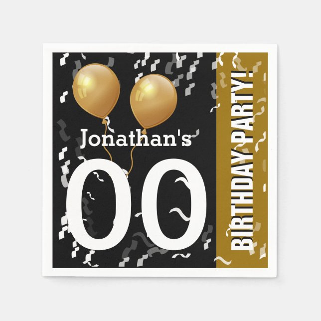 Serviette Jetable Balloons Confetti Anniversaire moderne B01 OR NOIR (Devant)