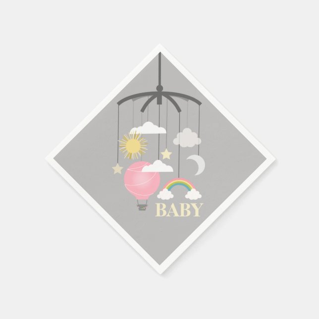 Serviette Jetable Ballotte à air chaud Baby shower rose moderne serv (Coin)