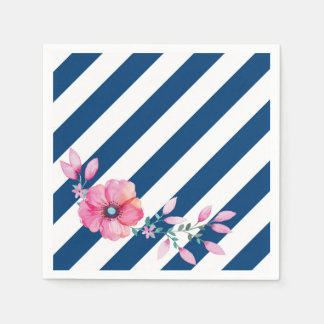 Serviette Jetable Bande de marine et Napkin rose floral