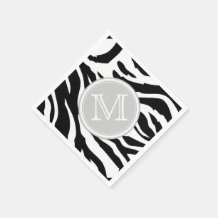 Serviette Jetable Bandes Zèbre Noir et Blanc avec Monogramme