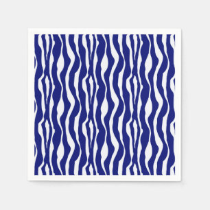 Serviette Jetable Bandes zébrées - Bleu foncé de cobalt et blanc
