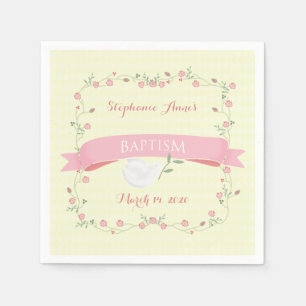 Serviette Jetable Baptême couronne rose florale