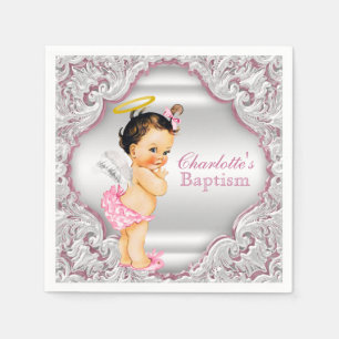 Serviette Jetable Baptême de fille rose