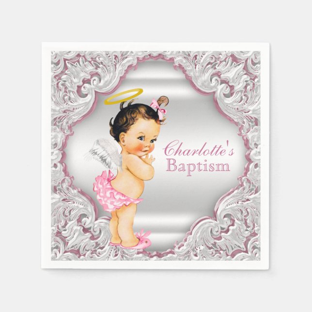 Serviette Jetable Baptême de fille rose (Devant)