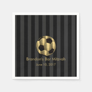 Serviette Jetable Bar Mitzvah Gold et Black Soccer Ball