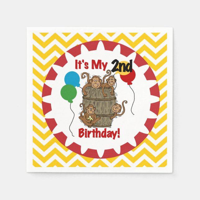Serviette Jetable Baril de singes 2e Anniversaire Papier serviettes (Devant)