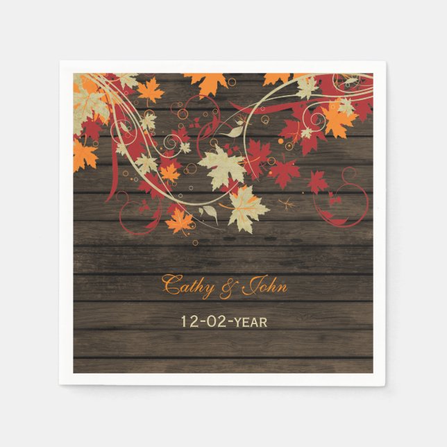 Serviette Jetable Barne Bois Rustique Feuilles Mariage (Devant)