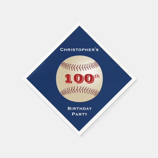 Serviette Jetable Baseball, Nom, Blue 100th Birthday Party Paper (Coin)