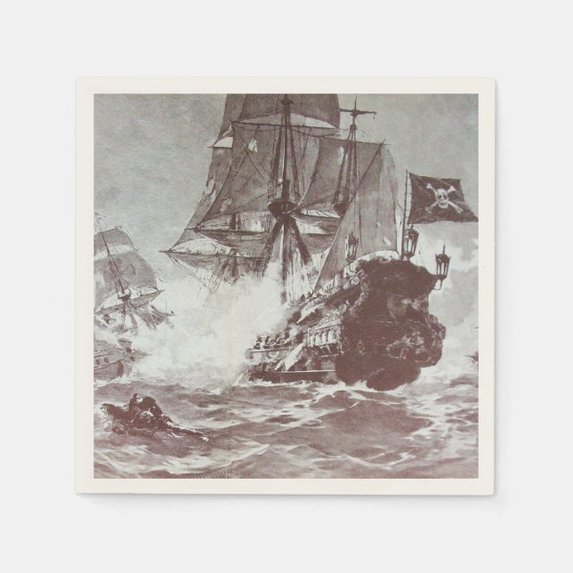 Serviette Jetable BATAILLE DE NAVIRE PIRATE EN noir (Devant)