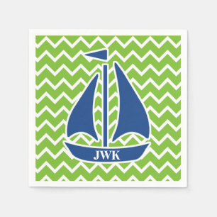 Serviette Jetable Bateau à voile bleu nautique Personnalisé Chevron 