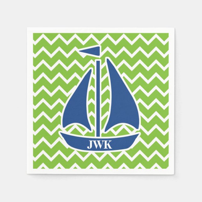 Serviette Jetable Bateau à voile bleu nautique Personnalisé Chevron  (Devant)