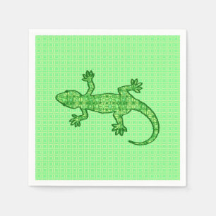 Serviette Jetable Batik tribal Gecko - chaux et vert émeraude