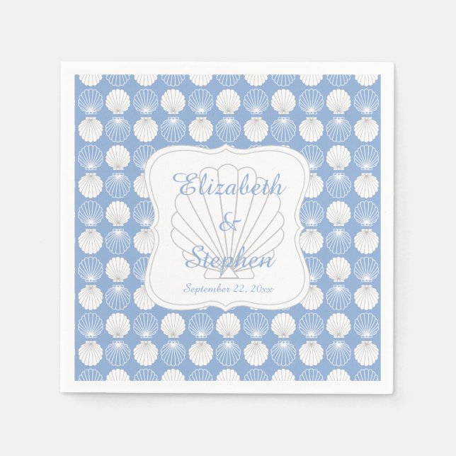 Serviette Jetable Beach Clamshells Seashells Noms Mariage (Devant)