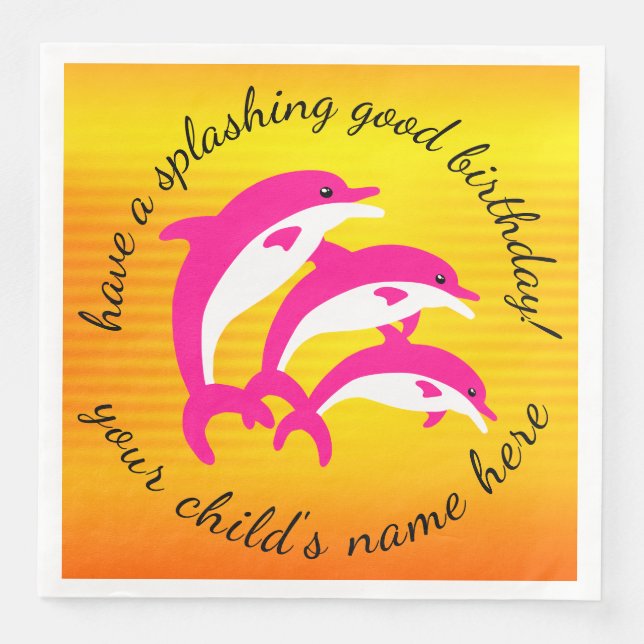 Serviette Jetable Beau Anniversaire Danser Dauphins Roses (Devant)