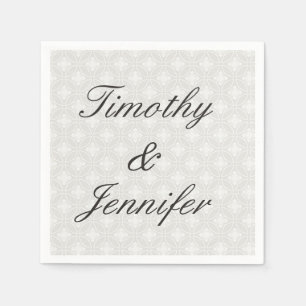 Serviette Jetable Beau Mariage Damask Pattern Argent et blanc