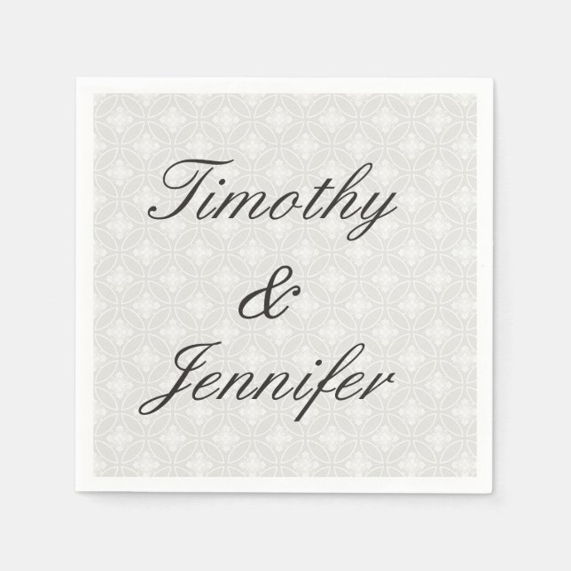 Serviette Jetable Beau Mariage Damask Pattern Argent et blanc (Devant)