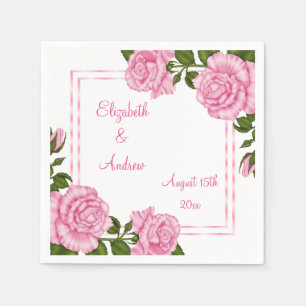 Serviette Jetable Beaux bouquets de coin rose mariage/fiançailles