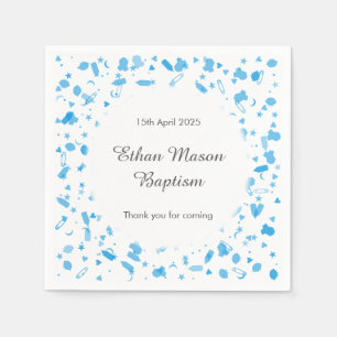 Serviette Jetable Bébé Bleu Confetti Baptême Christening