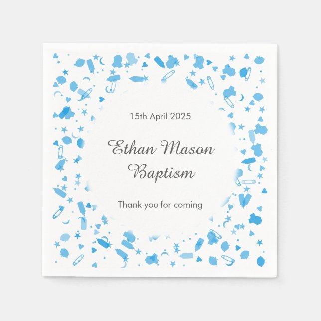 Serviette Jetable Bébé Bleu Confetti Baptême Christening (Devant)