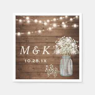 Serviette Jetable Bébé's Breath Mason Jar Rustic Mariage Monogramme