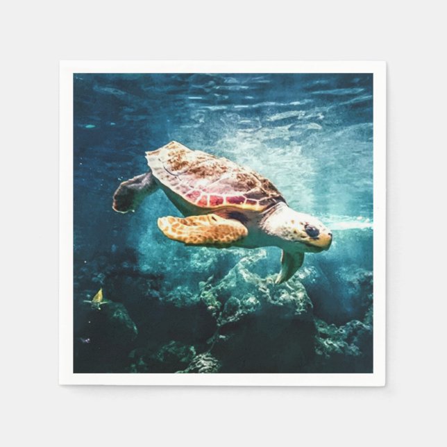Serviette Jetable Belle Tortue de mer Océan sous l'eau Image (Devant)