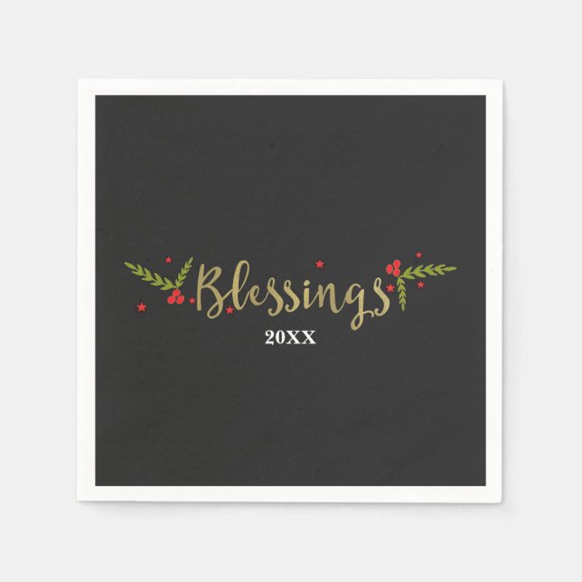 Serviette Jetable Bénédictions Black Gold & Red Christmas Fête de No (Devant)