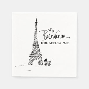 Serviette Jetable Bienvenue Paris Doodle Baby shower de croquis
