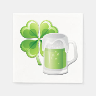 Serviette Jetable Bière verte et papier Shamrock Napkin