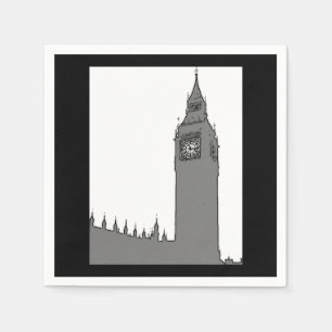 Serviette Jetable Big Ben Black & White Style Vintage Londres Napkin