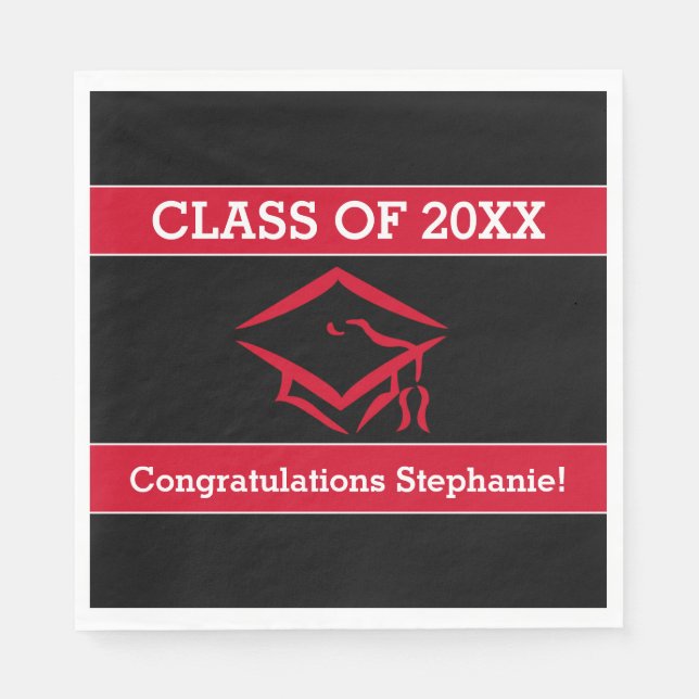 Serviette Jetable Black and Red Mortarboard Graduation Party (Devant)