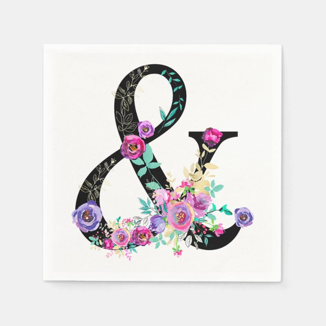 Serviette Jetable Black Floral Moderne Ampersand Chic Printemps Mari (Devant)